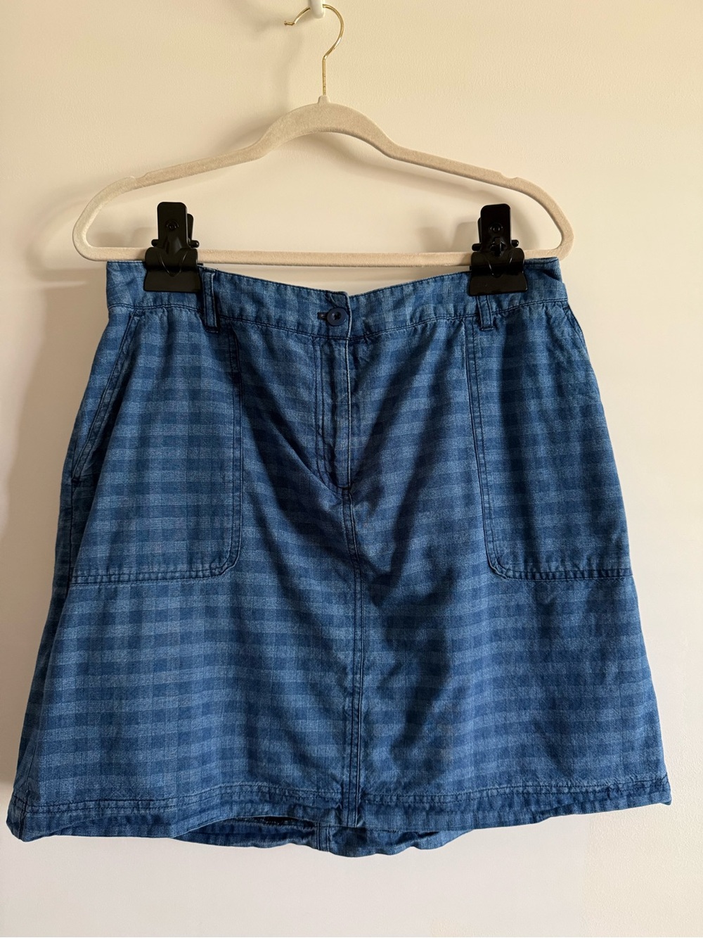 Christopher & Banks Gingham Check Cotton Chambray Denim Skort
